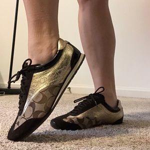Brown and gold Coash sneakers US size 6.5